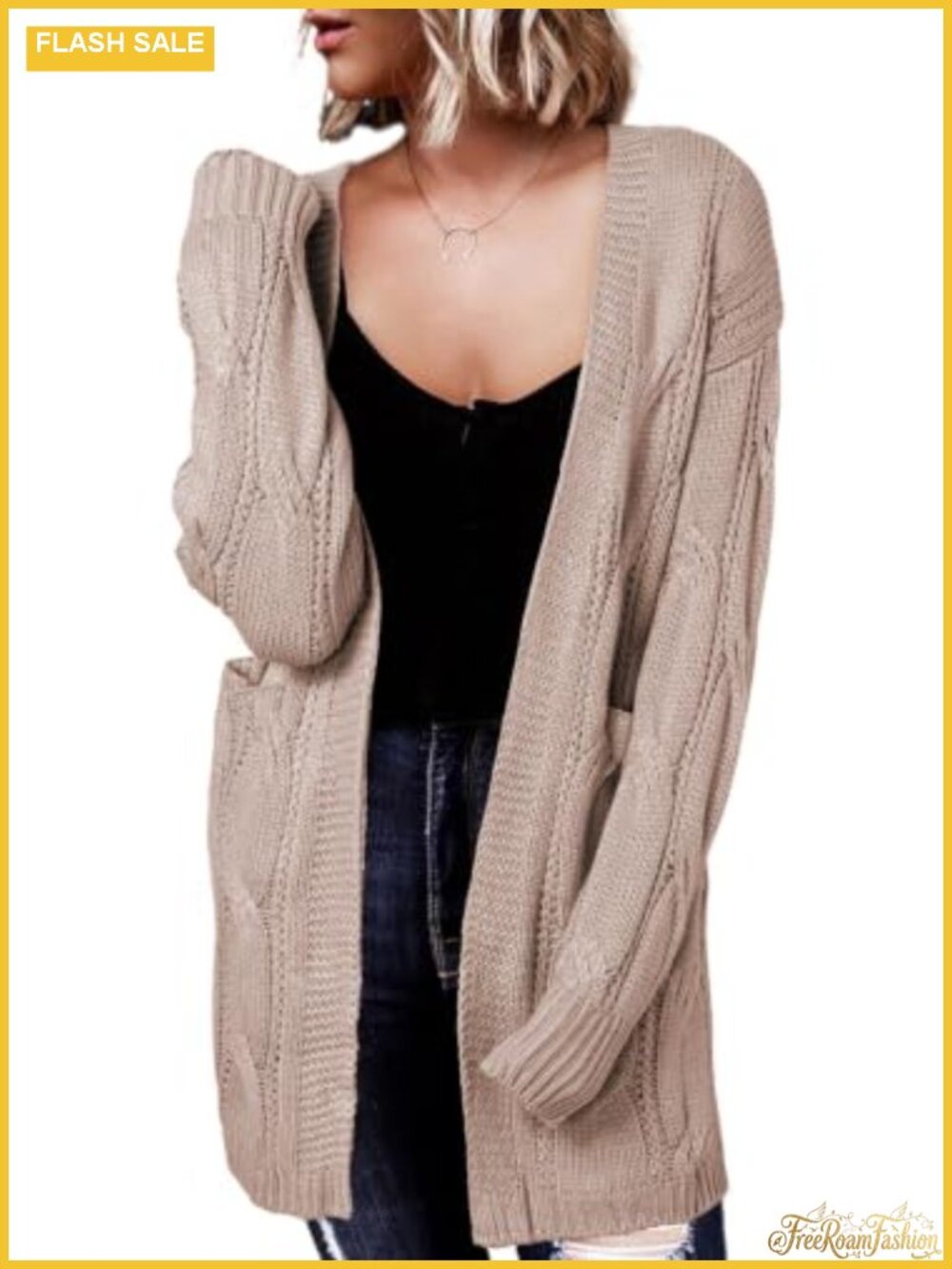 Dokotoo Women Long Cardigan Open Front Knit Sweater Lantern Sleeve